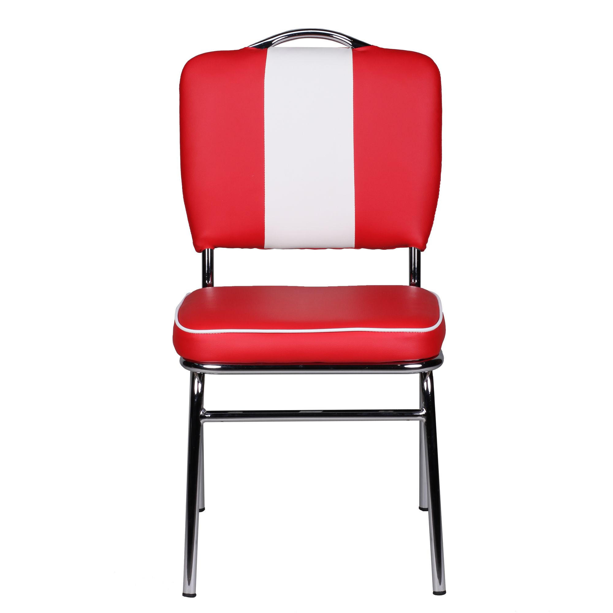 ESSZIMMERSTUHL Kunstleder mit Rückenlehne und Polstersitz Retro 50er Jahre, Rot 47x45x90 cm - Rot/Silberfarben, Textil/Metall (47/90/45cm) - KADIMA DESIGN