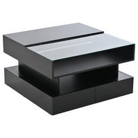 COUCHTISCH Schwarz 80/80/45 cm mit Hubfunktion, LED, Glas-Element und Schubladen - Schwarz, Holzwerkstoff (80/80/45cm) - PANGIVO