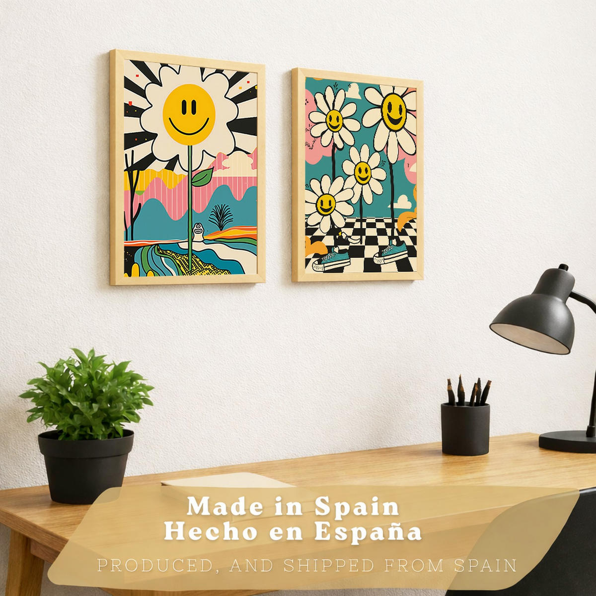 PLAKAT Sada 2 Margarity A3 Lehký dřevěný rám - béžová, papír (29.7/1/42cm) - Nacnic