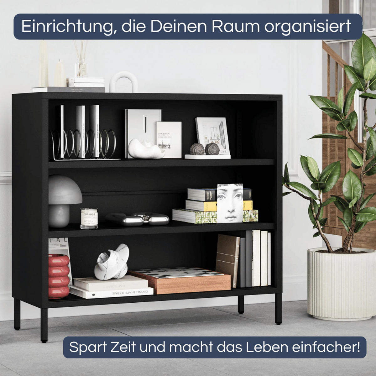 KOMMODE Metall offen LUCA 4 Ebenen 90x100x35cm Schwarz - Schwarz, Metall (100/90/35cm) - Jan Nowak