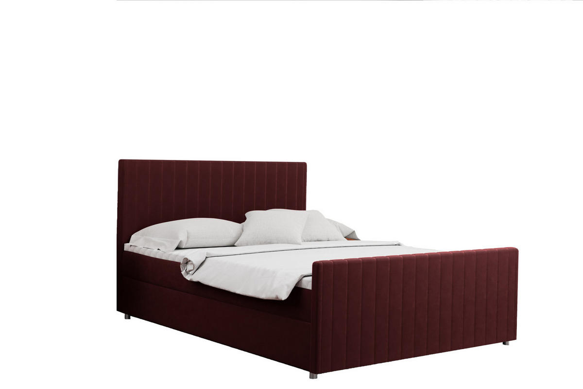 BOXBETT mit Bettkasten Matratze Topper LATINO stoff Velvet 200x200 cm Rotwein H2-Pocket - Rot, Holz/Holzwerkstoff (200/200cm) - Kaiser Möbel