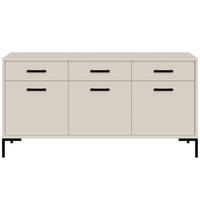 KOMODA Selena se 3 dvířky a 3 zásuvkami, kovové nohy, tiché dovírání, kašmír, 150 cm - černá/kašmírová, kov/kompozitní dřevo (150/85/40cm) - Beautysofa