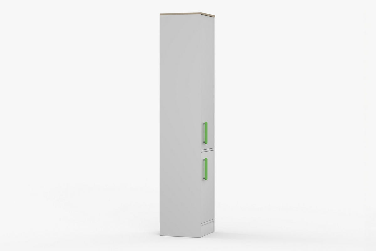 REGAL MIKI 01 Korpus Weiß | Griffe Grün - Weiß/Grün, Holz/Holzwerkstoff (40/197/38cm) - Deine Möbel 24