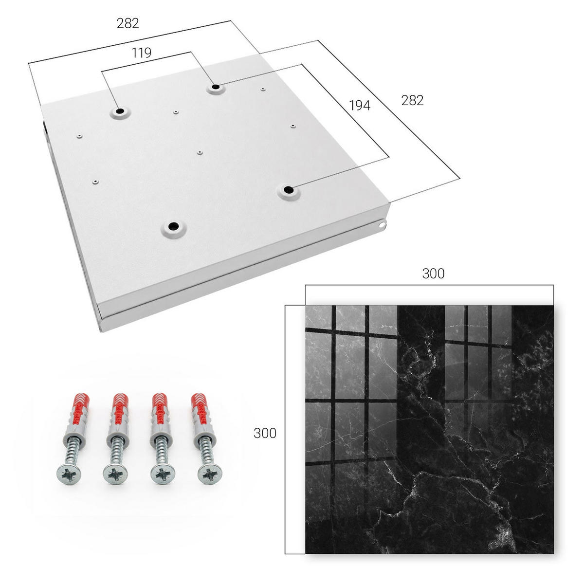 SCHLÜSSELBOX Weiß 30x30 cm – Türöffnung nach rechts - Marmorabstraktion - Schwarz, Metall (30/30/5cm) - TULUP