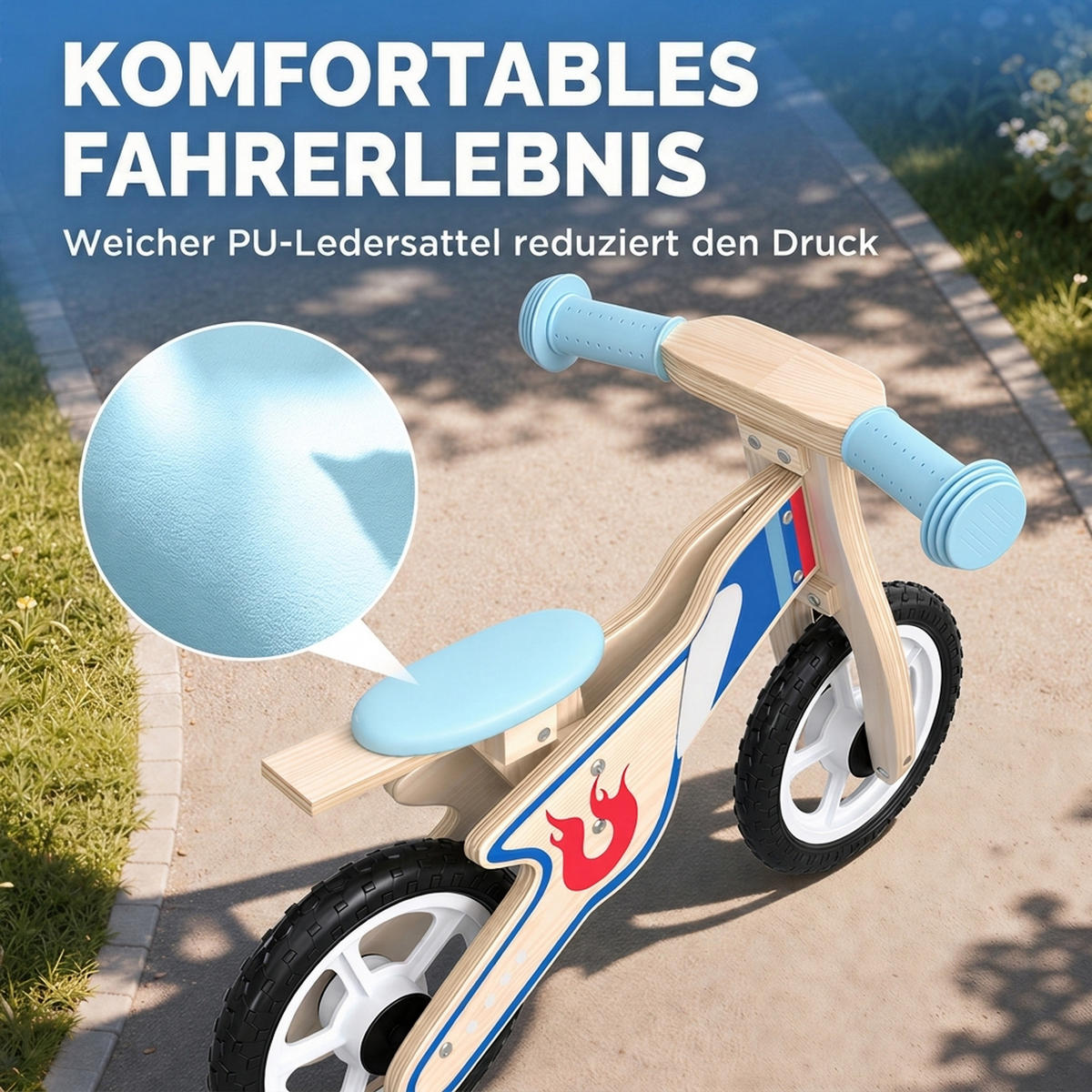 KINDER-LAUFRAD Birkenholz Kunstleder Naturholz - Naturfarben, Holz (77/37/51cm) - AIYAPLAY