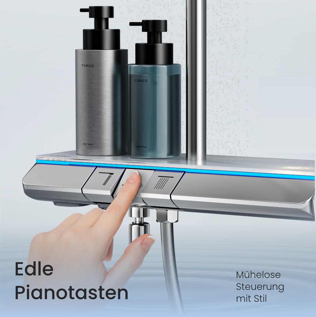 ÜBERKOPFBRAUSESET mit Thermostat Chrom 3 Strahlarten Hohe Konfiguration - Chromfarben, Metall (37.5/110/42cm) - EMKE