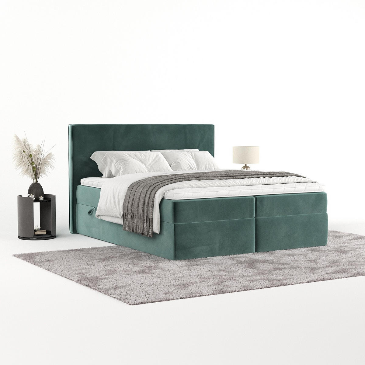 BOXBETT Nuvia 140/200 cm Türkis im Kronos Stoff - Türkis/Schwarz, Holz/Holzwerkstoff (140/200cm) - AltaBeds