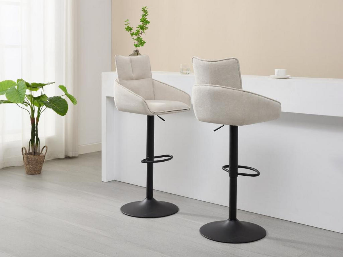 BARHOCKER 2er-Set höhenverstellbar - Stoff & schwarzes Metall - Cremefarben - LIKOLIA - Creme, Textil (54/116/51cm) - Vente-Unique