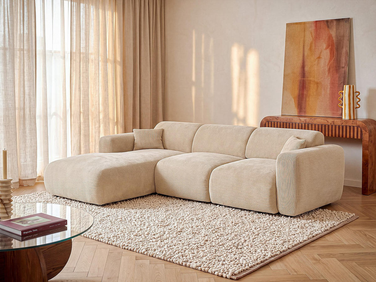 SOFA - 5 Personen - samt - beige Pogni - Beige, Textil (280/165cm) - Vente-Unique