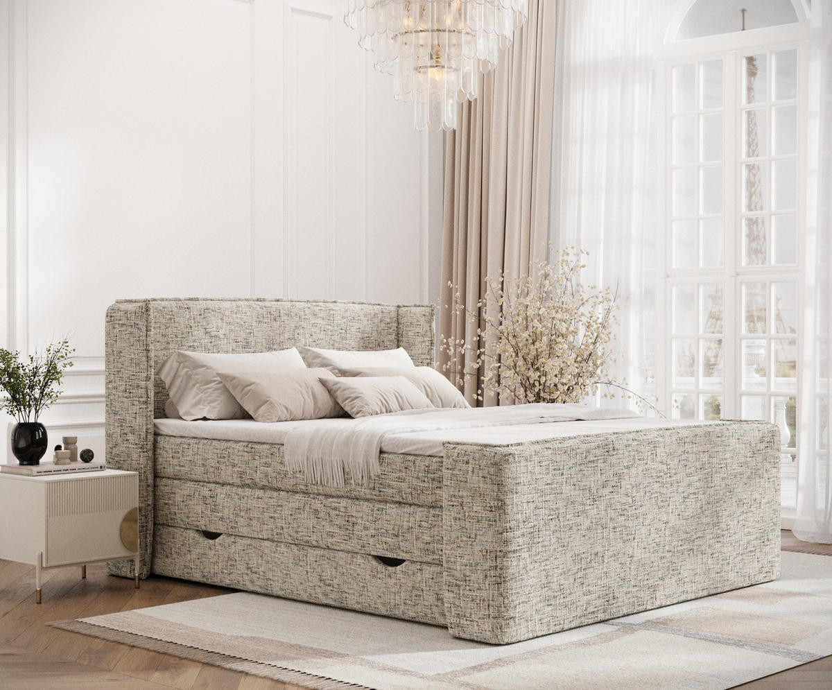 BOXSPRINGBETT Freeland Beige 160/200 cm mit Matratze und Topper - Beige/Schwarz, Holz/Holzwerkstoff (160/200cm) - Maison de Reve