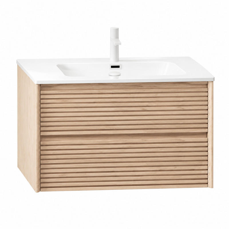WASCHTISCHUNTERSCHRANK mit Keramikbecken 81 cm Natur/Weiß - Weiß, Holz (46.5/51.5/81cm) - Beauniv