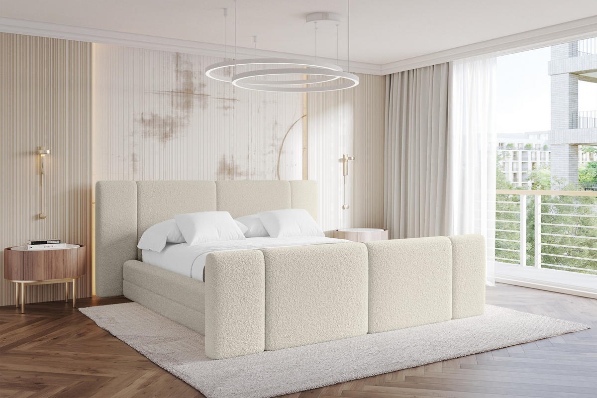 POLSTERBETT mit Bettkasten, Fußteil und Lattenrost, Bett mit Matratze H3/H4 - TEVO-Z 180x200 Beige - Champagner, Holzwerkstoff/Textil (180/200cm) - ALTDECOR