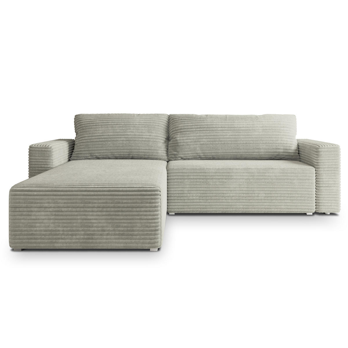 ECKSOFA CALTI T Hellgrau Kordstoff mit Schlaffunktion - Hellgrau, Holzwerkstoff/Textil (283/183cm) - MASSENO