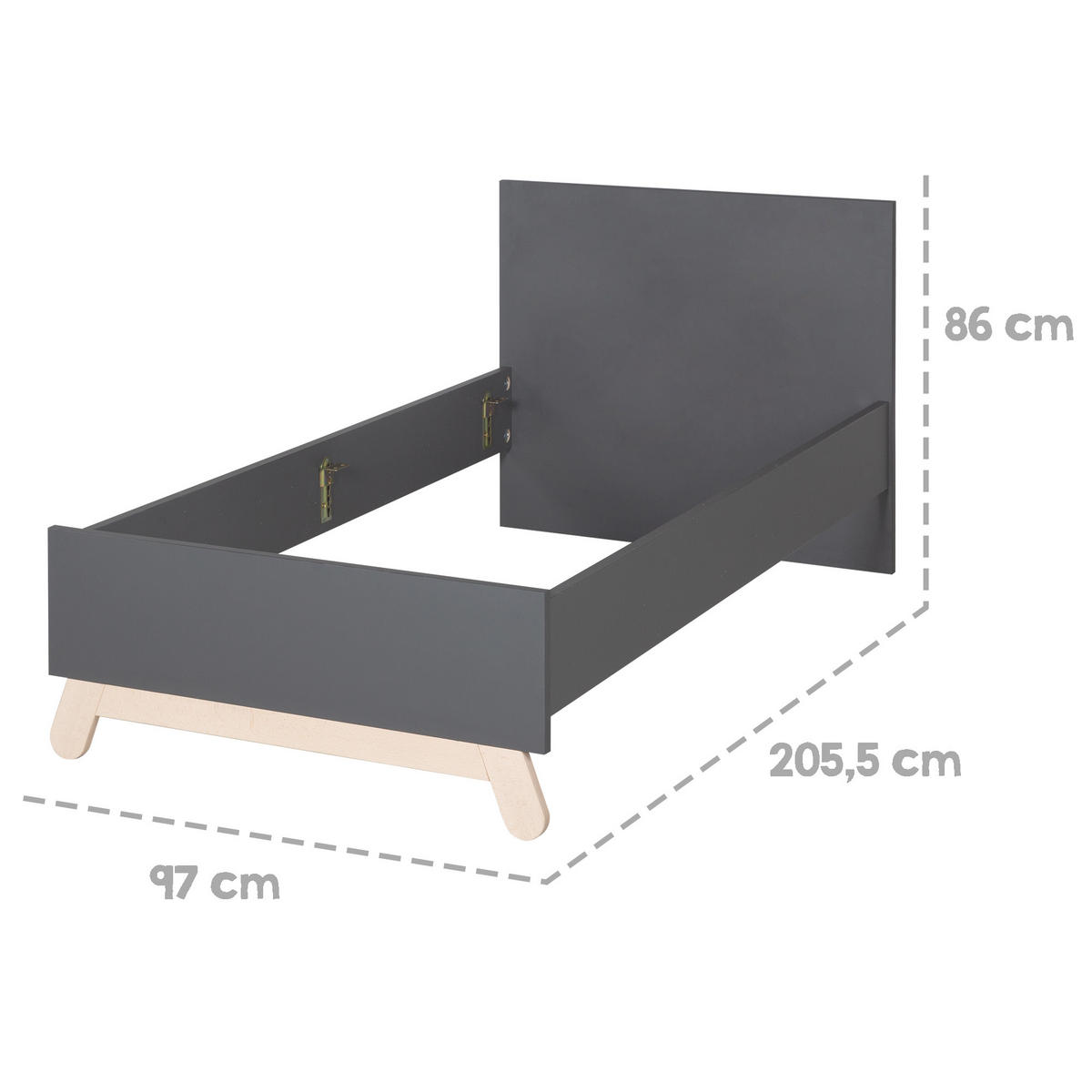 JUGENDBETT Jara 90x200 cm - Anthrazit, Holzwerkstoff (90/200cm) - Roba