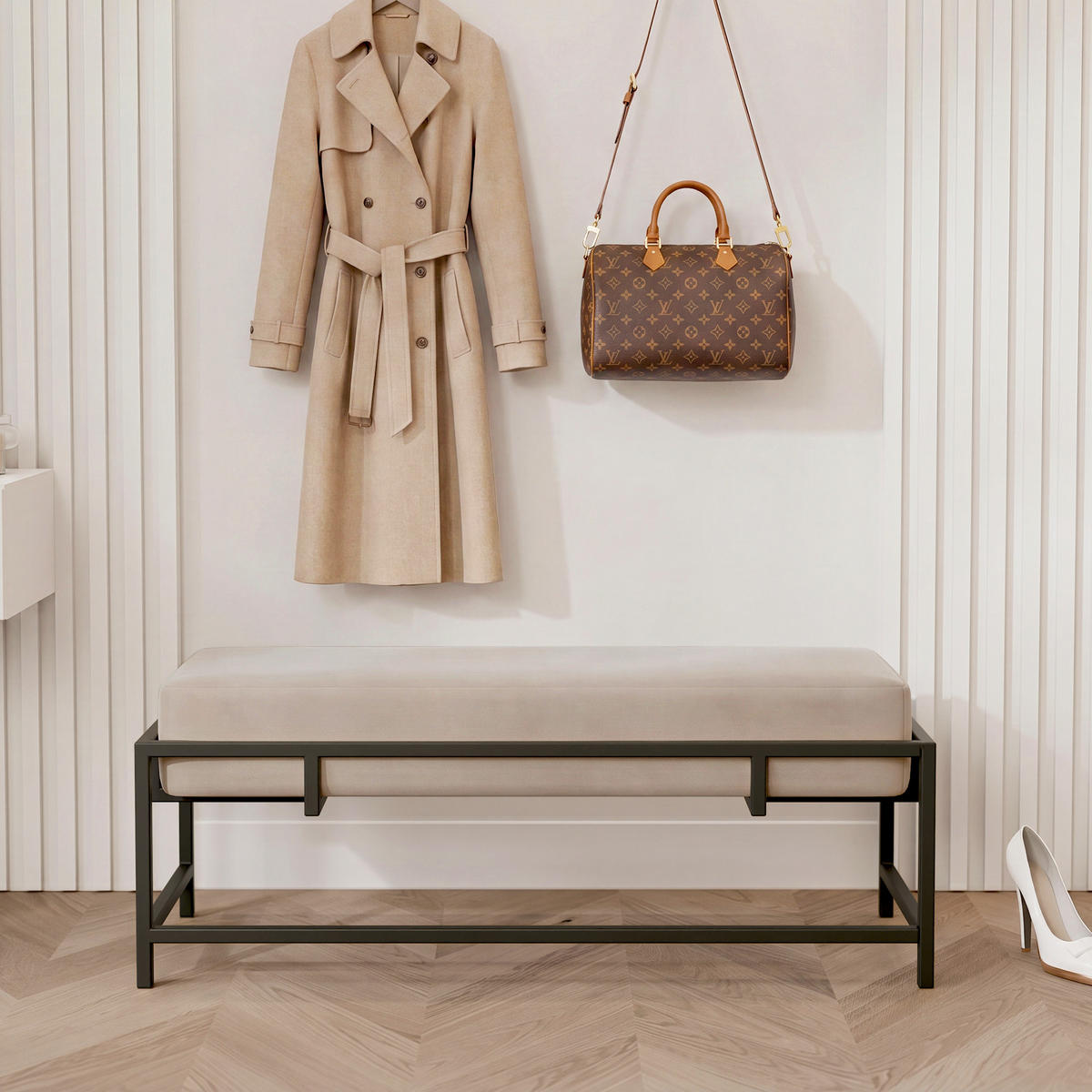 POLSTERBANK GLAM 80 cm Schwarz / Beige ,Metallgestell - Beige, Metall (80/45/35cm) - Idohome
