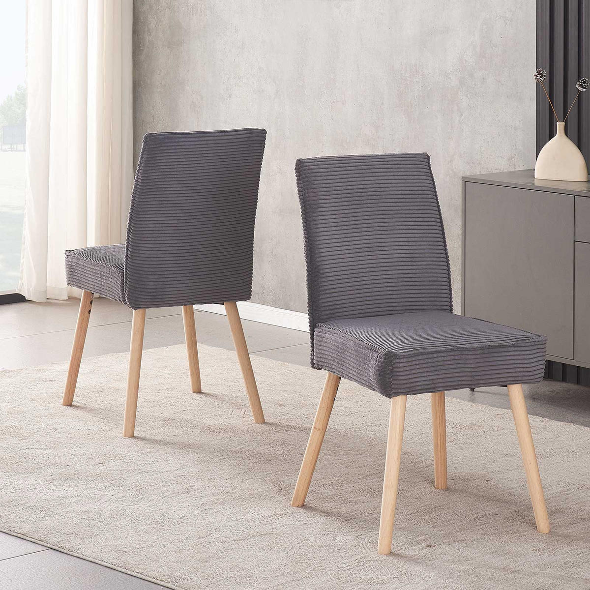 STUHL CEDRIC Anthrazit 2 Stück - Anthrazit, Eichenholz/Textil (49/91/61cm) - B&D Home