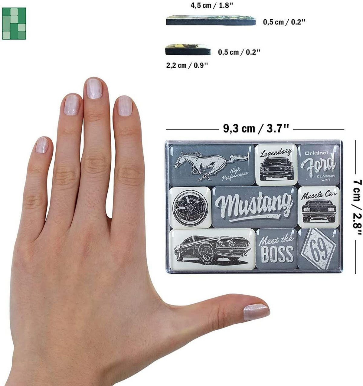 MAGNETSET 9-teilig Ford Mustang The Boss - Multicolor, Metall (9/7/2cm) - Nostalgic-Art