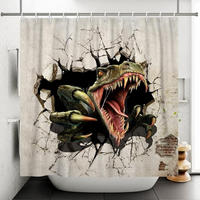 DUSCHVORHANG Dinosaurier Vintage wand waschbar Stoff wasserdicht für Badewanne mit Haken - Grün, Textil (180/180cm) - MCBOSON