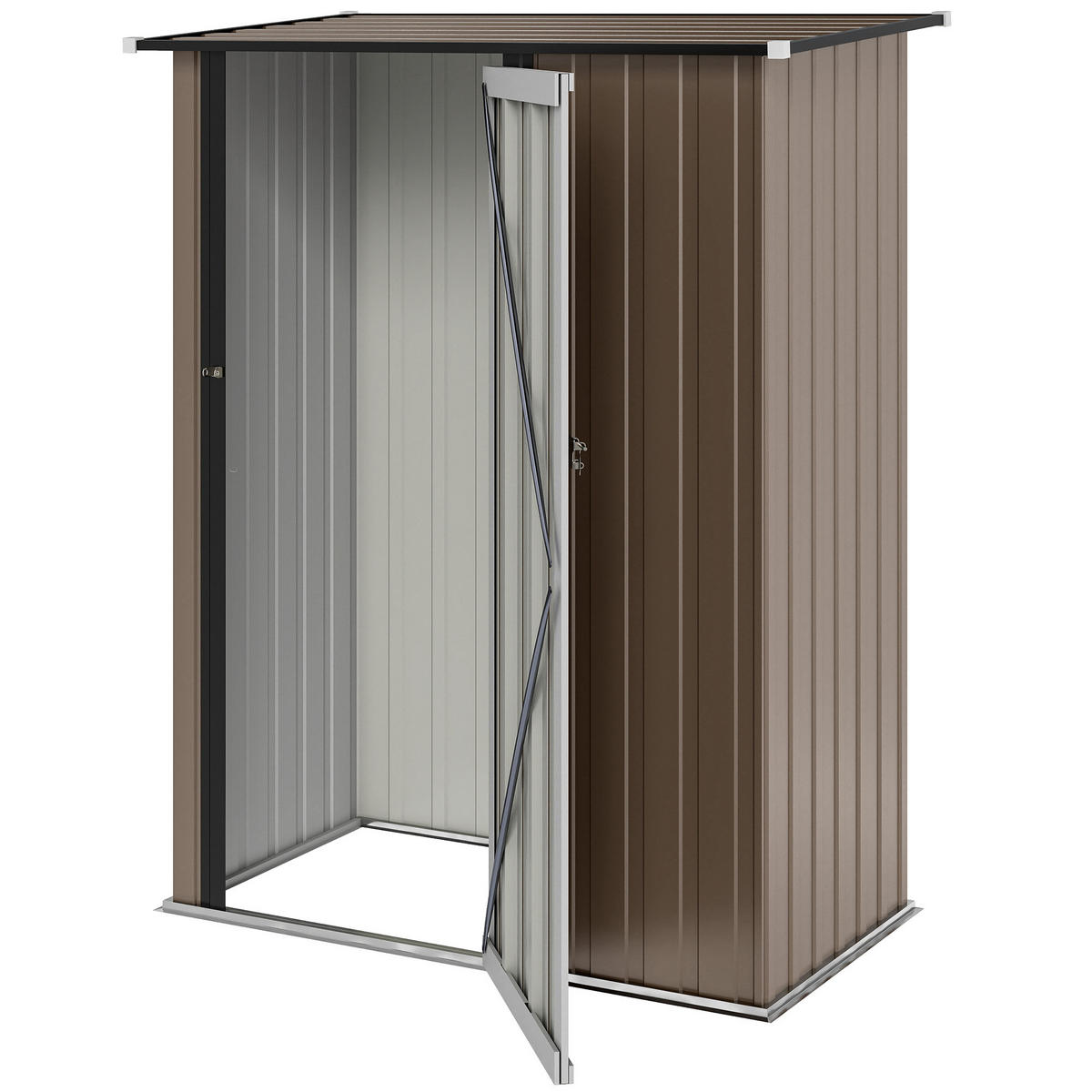 GERÄTEHAUS DE-08140 mit Schrägdach & abschließbarer Tür Braun - Braun, Metall (86/189/142cm) - ComfortXL