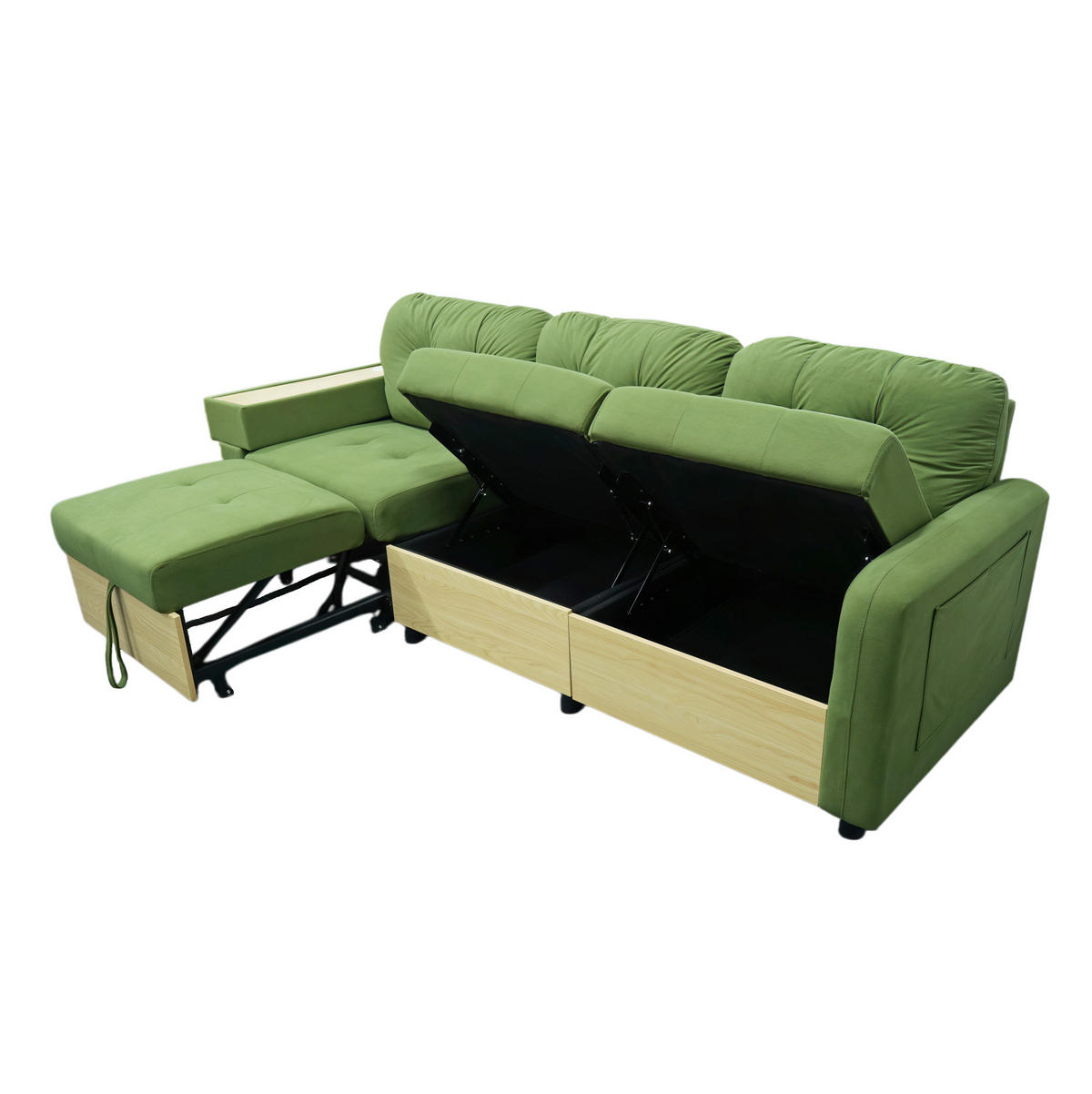 ECKSOFA 228/80/78 cm grün aus Samt mit Stauraum und USB - Grün, Textil (80/228cm) - OKWISH