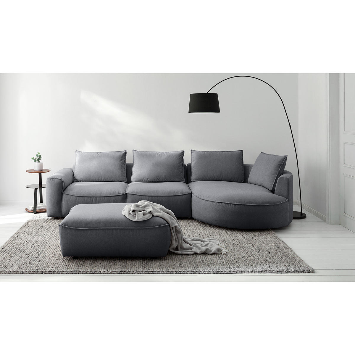 POLSTERHOCKER - Schwarz/Grau, Holz/Kunststoff (103/42/90cm) - home24