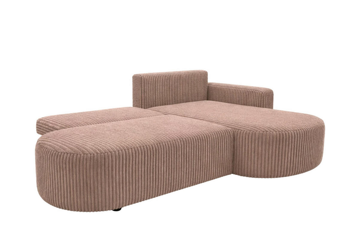 ECKSOFA Mit Schlaffunktion Und Bettkasten, Cordstoff Tilia, Braun, Rechts, ROUND ONE OPEN XL - Braun, Holz (262/175cm) - Kaiser Möbel