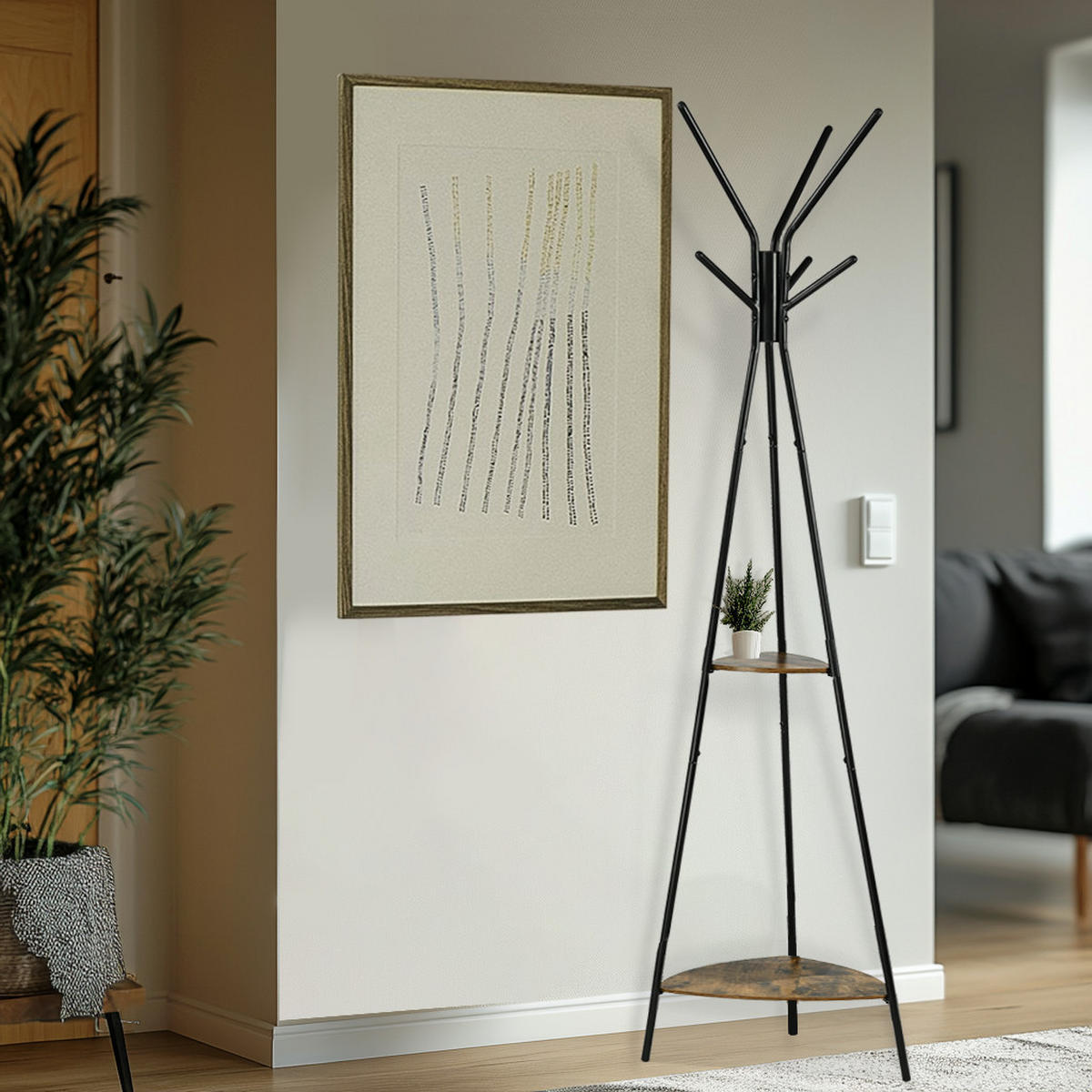 KLEIDERSTÄNDER Holzwerkstoff Metall Dunkelbraun Schwarz mit 2 Ablagen 179×49,5 cm - Dunkelbraun/Schwarz, Holzwerkstoff/Metall (49/179/49cm) - Begryf