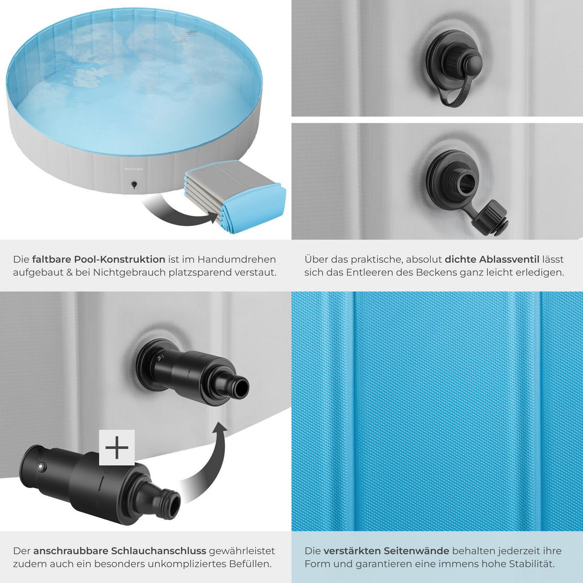 HUNDEPOOL Nele, schneller Auf- und Abbau, grau/blau - Blau/Grau, Kunststoff (160/30/160cm) - tectake