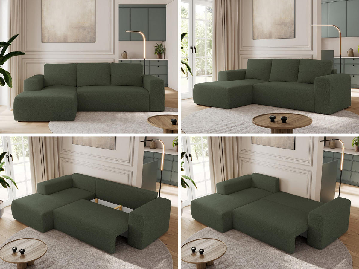 ECKSOFA TRENTINO L Grün Boucle - Links - Schwarz/Grün, Textil (266/164cm) - MKS