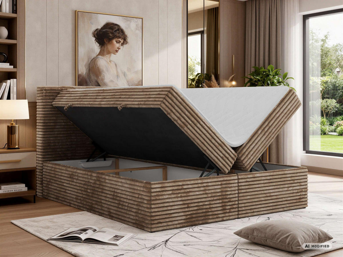 KONTINENTÁLNÍ POSTEL TILION 140/200 - Hnědá Manšestr - Topper T25 - H4 - černá/hnědá, textil/plast (140/200cm) - MKS