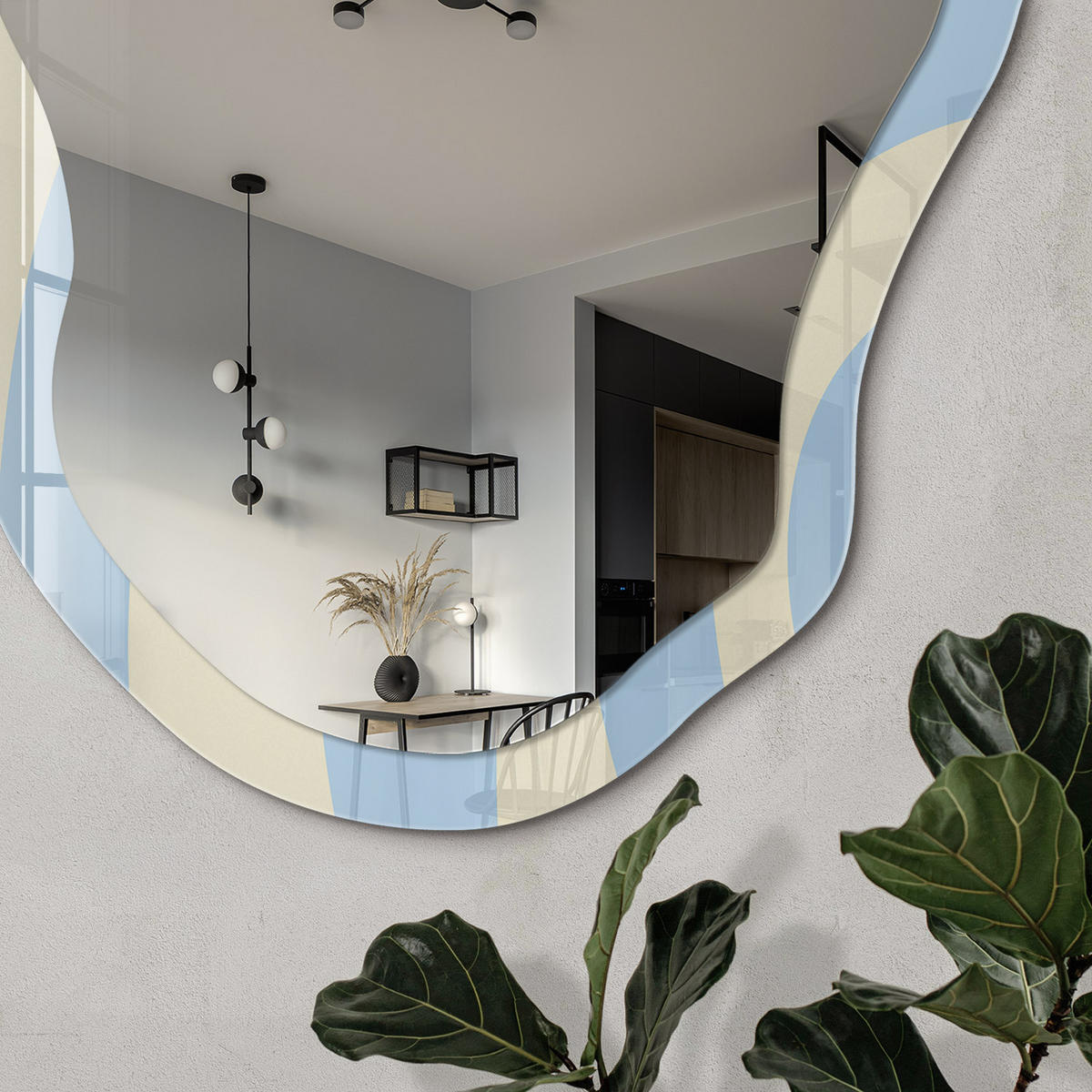 SPIEGEL 90x45 cm asymmetrisch mit Druck - Pastellwellen - Transparent, Glas (45/90/0.4cm) - TULUP