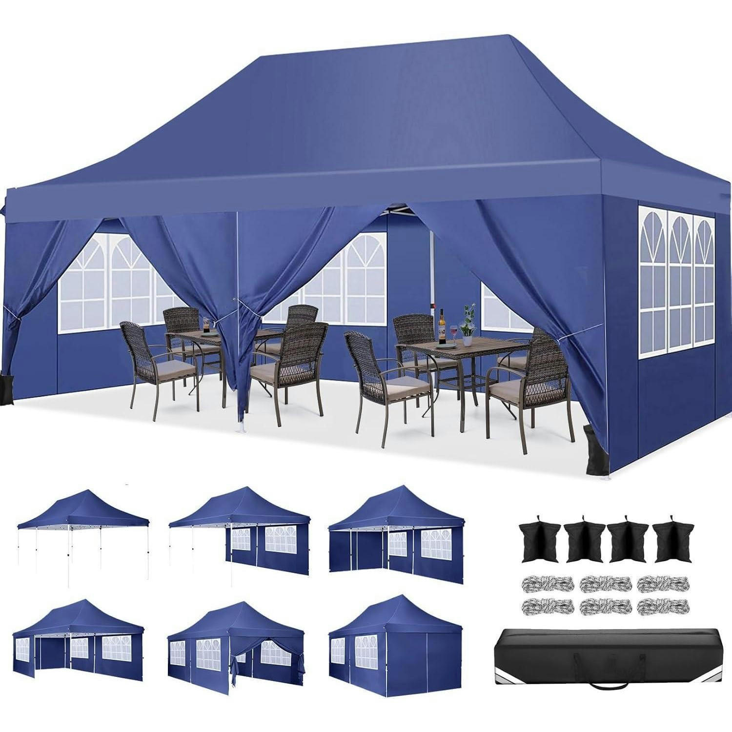 FALTPAVILLON 3x6m Marineblau Wasserdicht Stabil mit Seitenwänden - Dunkelblau, Textil (299.7/294.6/599.4cm)