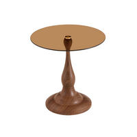 BEISTELLTISCH DE-37360 rund mit Glasplatte und geschwungenem Sockel Braun - Braun, Metall (50/50/51.5cm) - ComfortXL