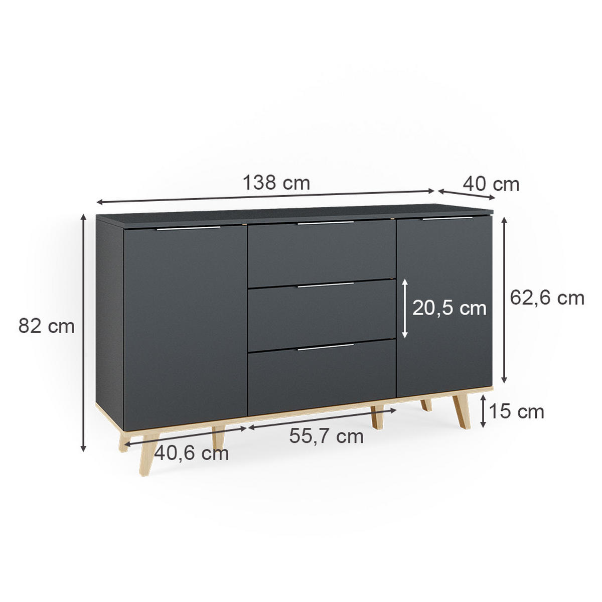 KOMMODE Nautica Anthrazit 138 x 82 cm - Anthrazit, Holzwerkstoff (138/82/40cm) - Vicco