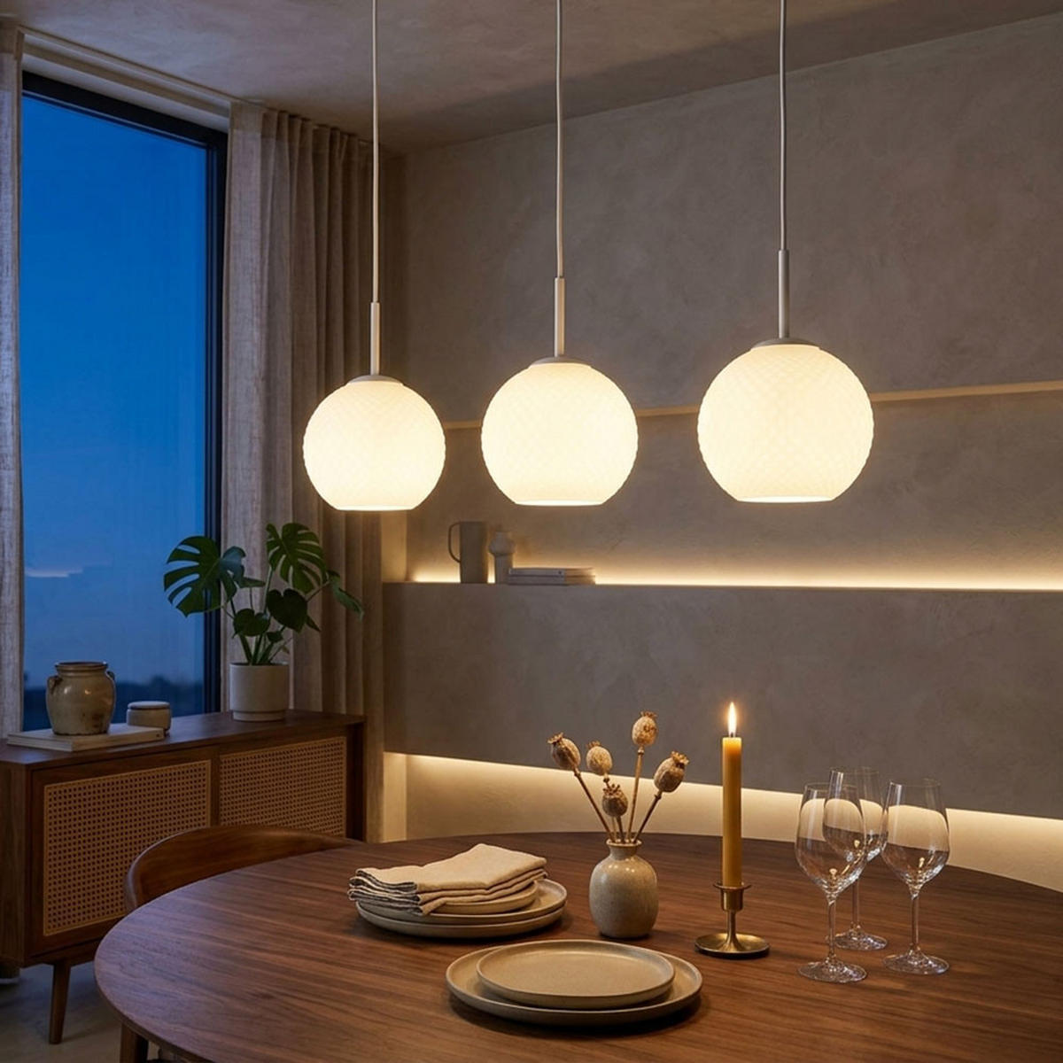 LED HÄNGELEUCHTE ANDRE Metall Glas weiß matt - Weiß, Glas (90/20/120cm) - Globo Lighting