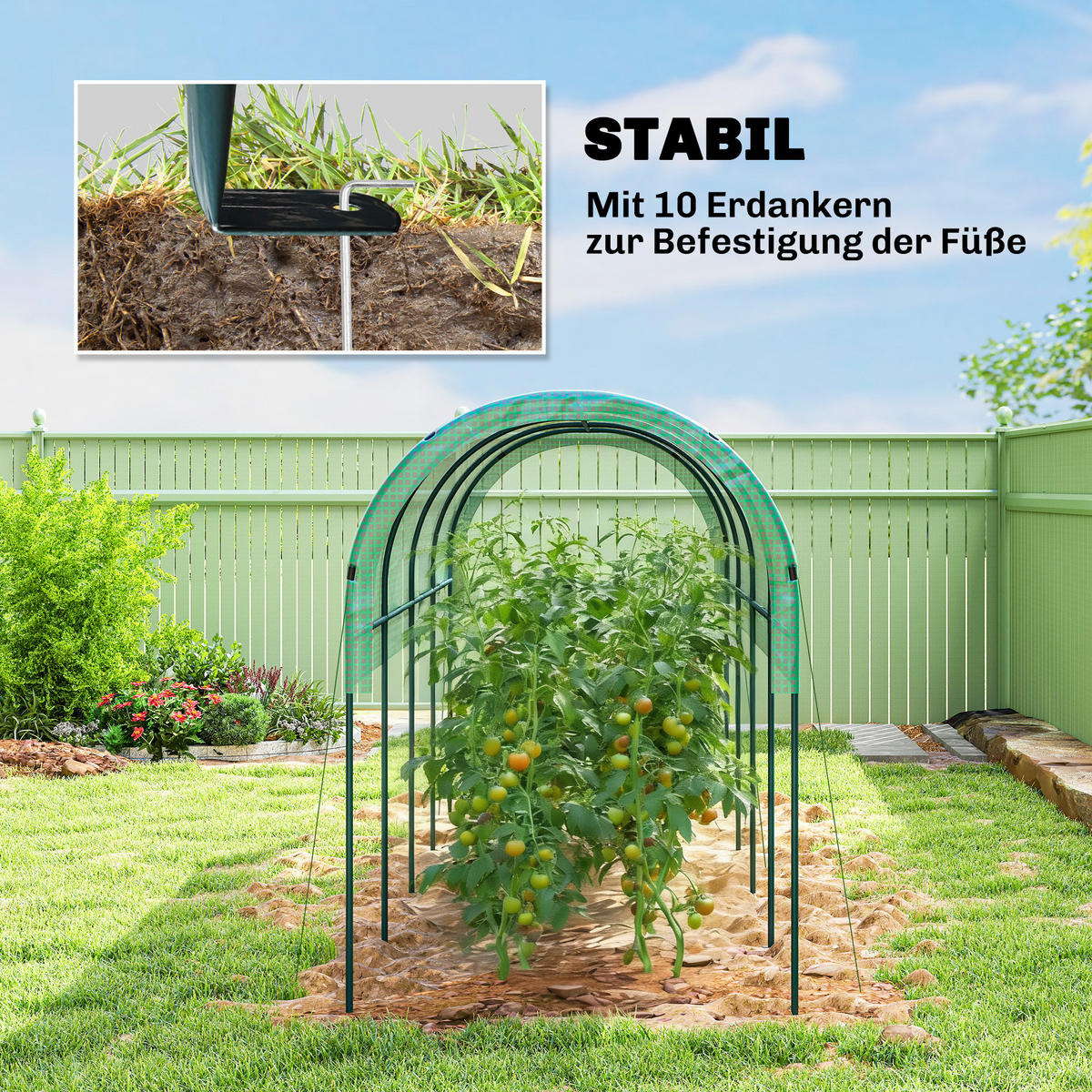 GEWÄCHSHAUS mit Bogendach Grün 400/120/170 cm - Grün, Metall (120/170/400cm) - Outsunny