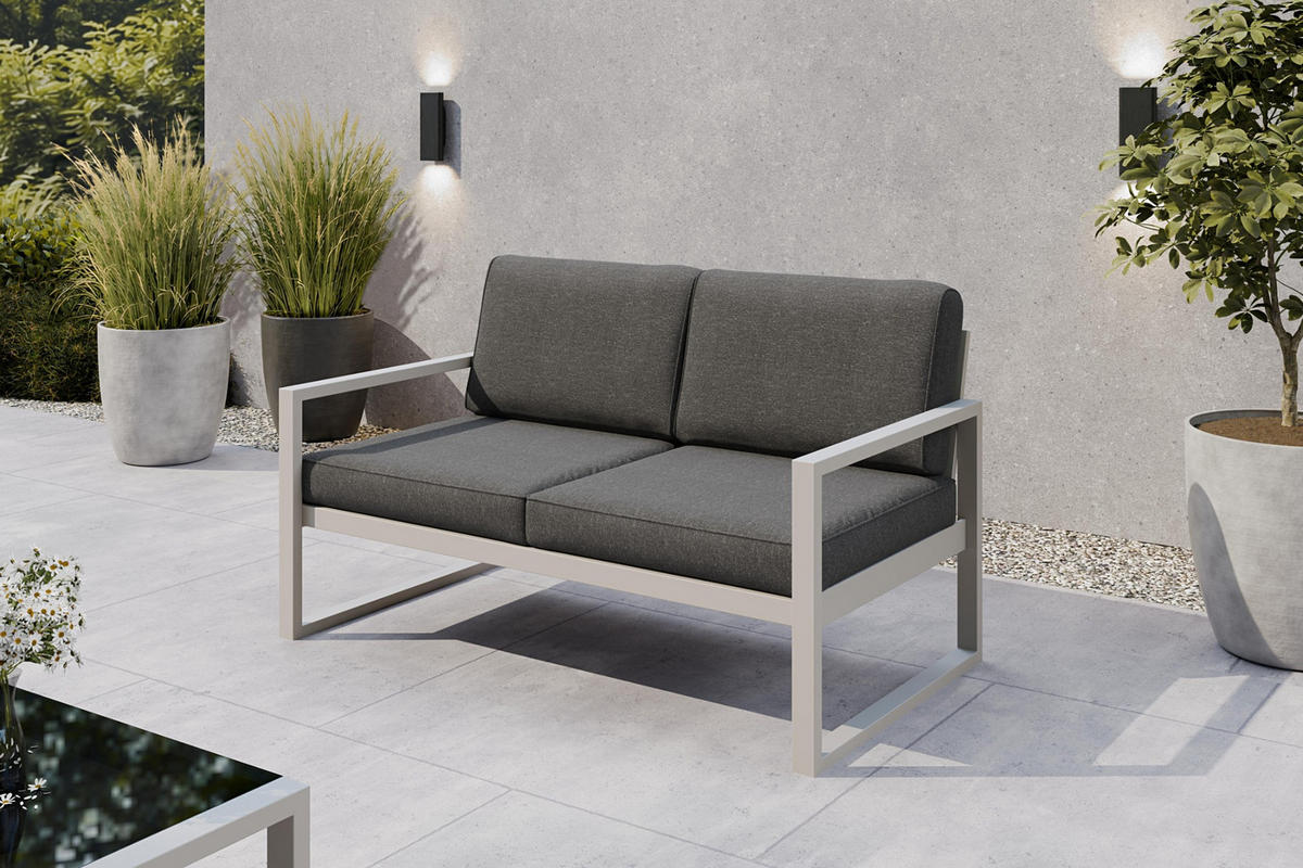 GARTENSET Madera für 6 Personen Balkonmöbel Aluminium Terassenmöbel Sitzbank, 4-tlg. Tisch kaschmir, dunkelgrau - Kaschmir/Dunkelgrau, Kunststoff/Metall - Margaret Hadas24