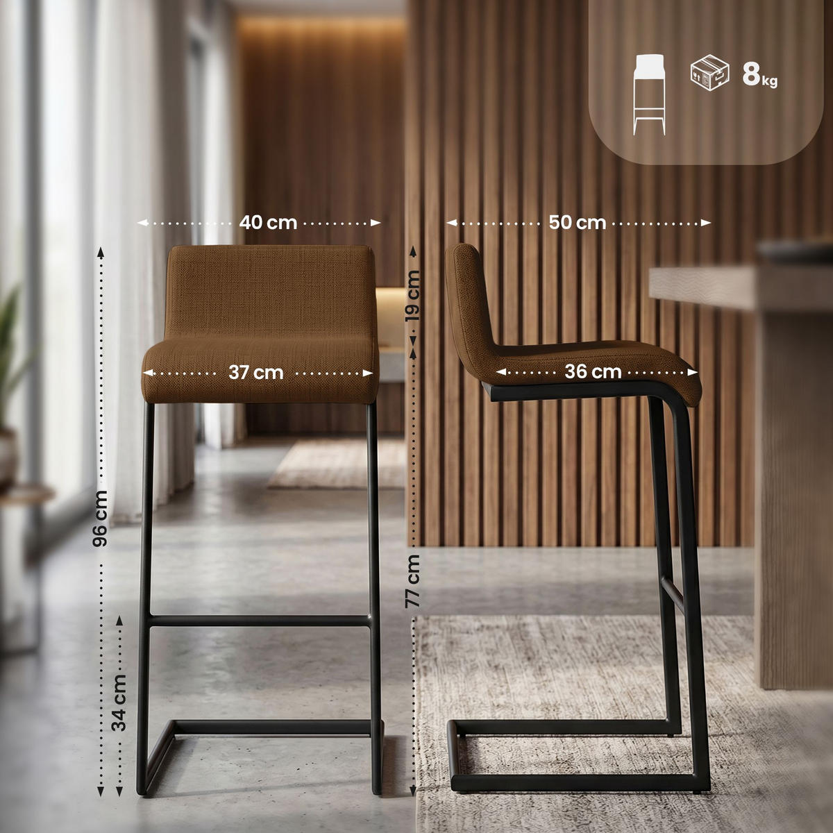 BARHOCKER 2 Stoff Braun - Schwarz/Braun, Textil/Metall (40/96/50cm) - CLP