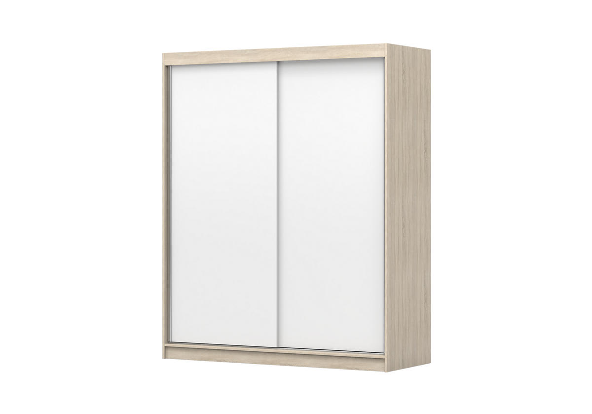 SCHIEBETÜRENSCHRANK - Kleiderschrank EVA 04 - Sonoma + Weiß - Weiß/Sonoma Eiche, Holzwerkstoff (160/195/61cm) - Möblo