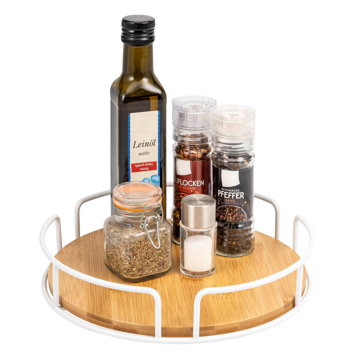 DREHTELLER Bambus/Metall weiß - Weiß, Metall (25/6/25cm) - eluno