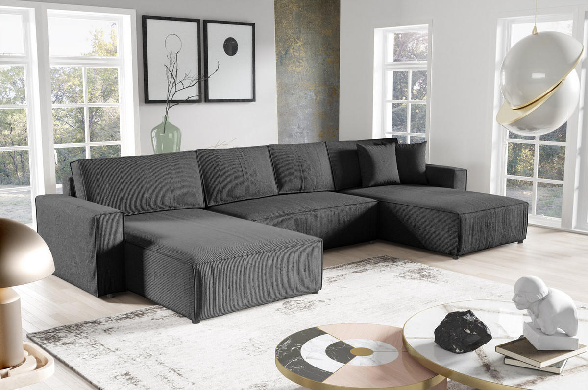 WOHNLANDSCHAFT Sekwana U Grau - Braun, Naturmaterialien (185/70/398cm) - Fedve
