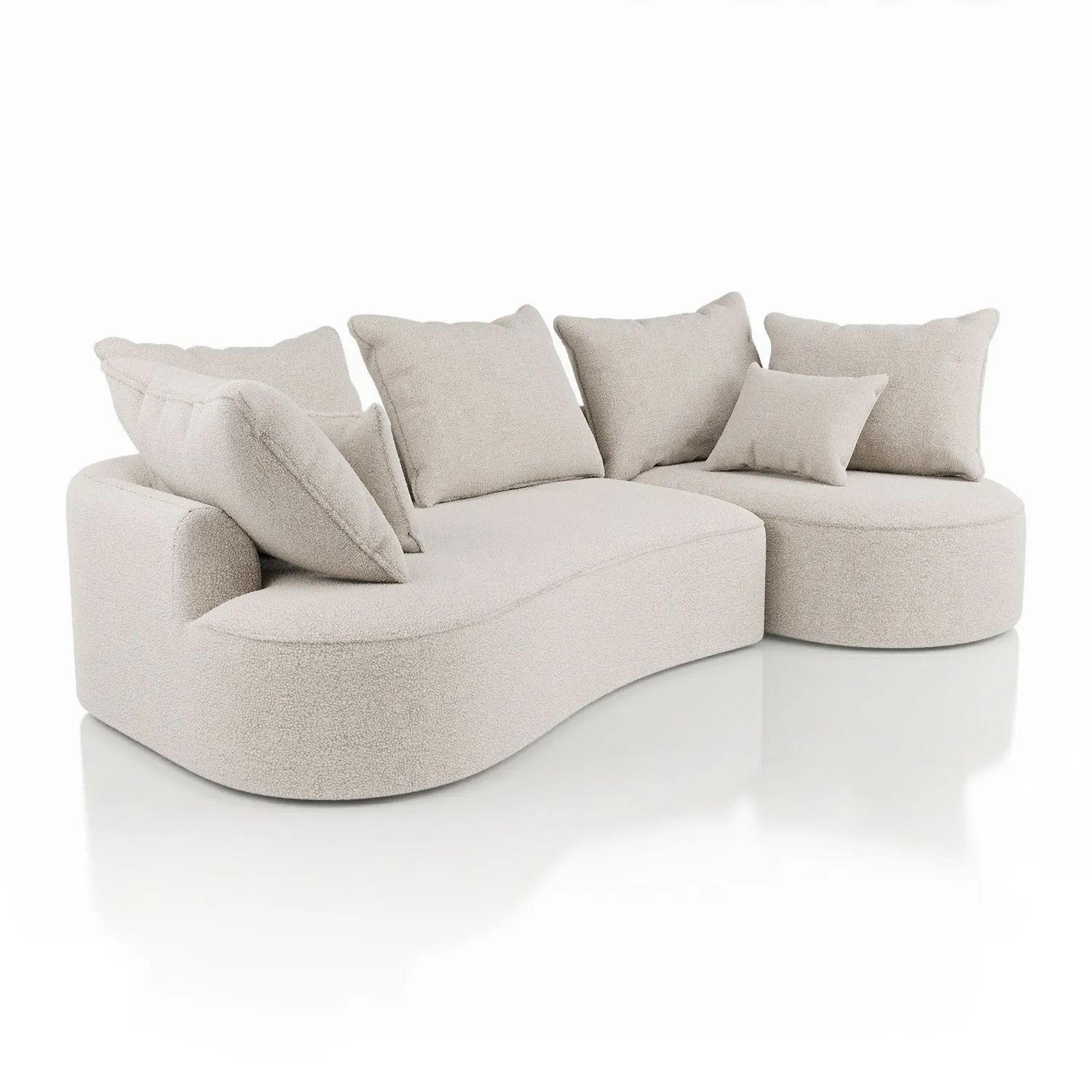 SOFA Tirano Bouclé Creme mit Ottomane rechts - Creme, Textil (300/102cm) - Juskys