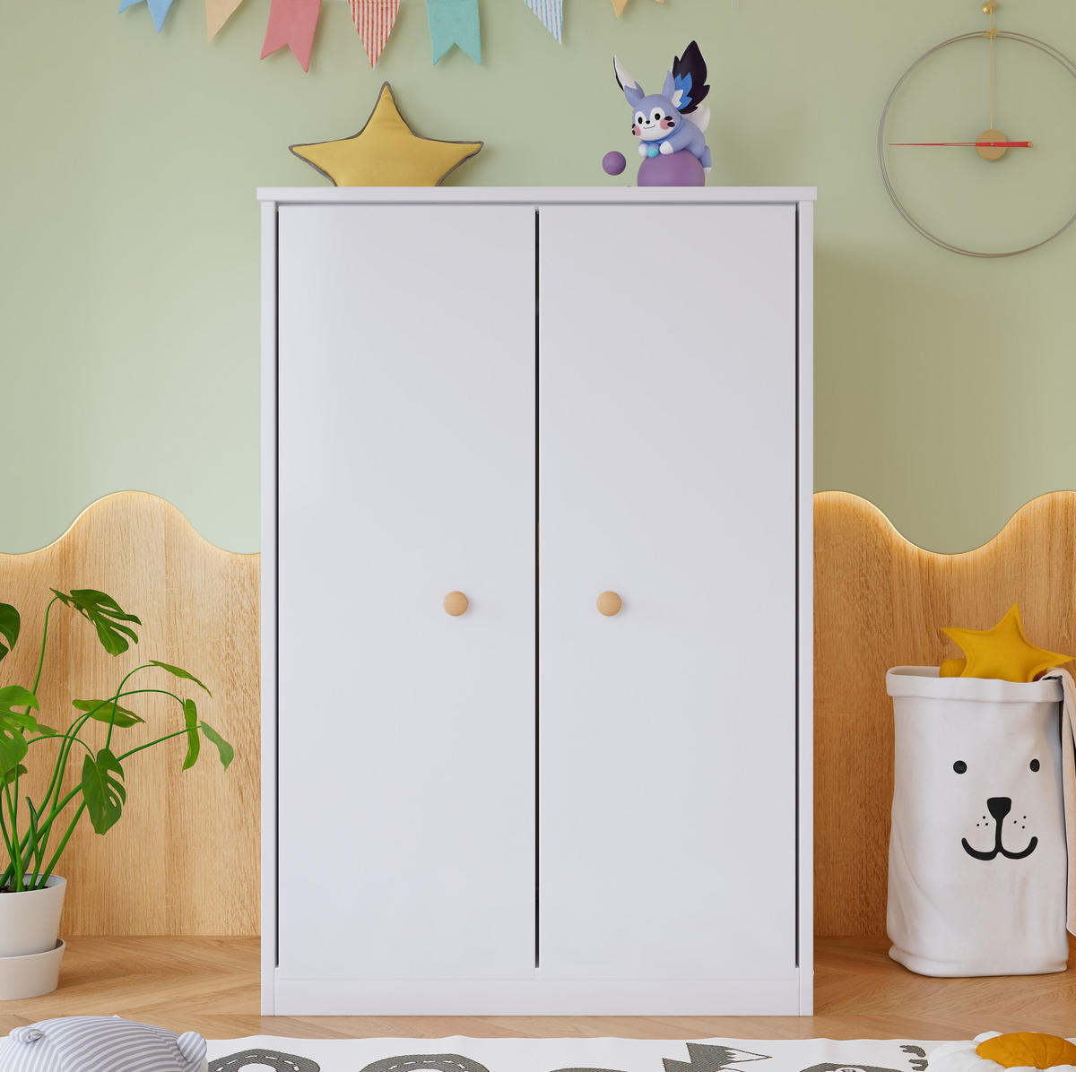 KLEIDERSCHRANK 2-türig 80/50/120 cm in Weiß mit Kleiderstange - Weiß, Holz (80/120/50cm) - BEAOK