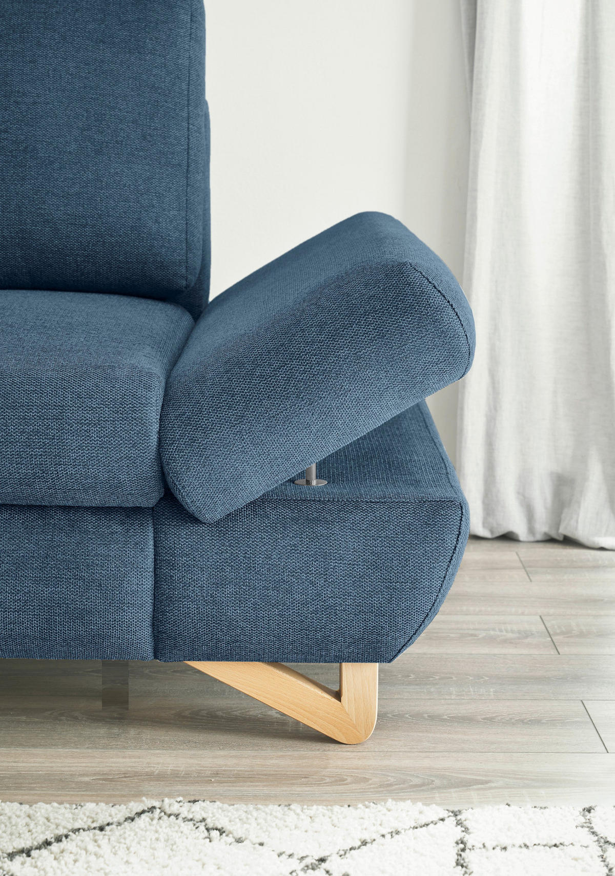 ECKSOFA blau Struktur-Stoff, Wohnzimmer Sofa - Blau, Holz/Textil (166/284cm) - Furn.Design
