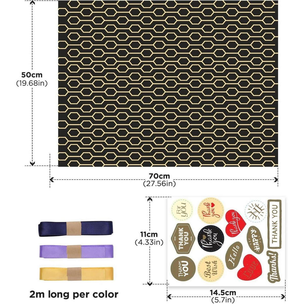 GESCHENKPAPIER Set Schwarz Gold 6 Blätter 50 x 70 cm - Multicolor, Papier (50/50/70cm)
