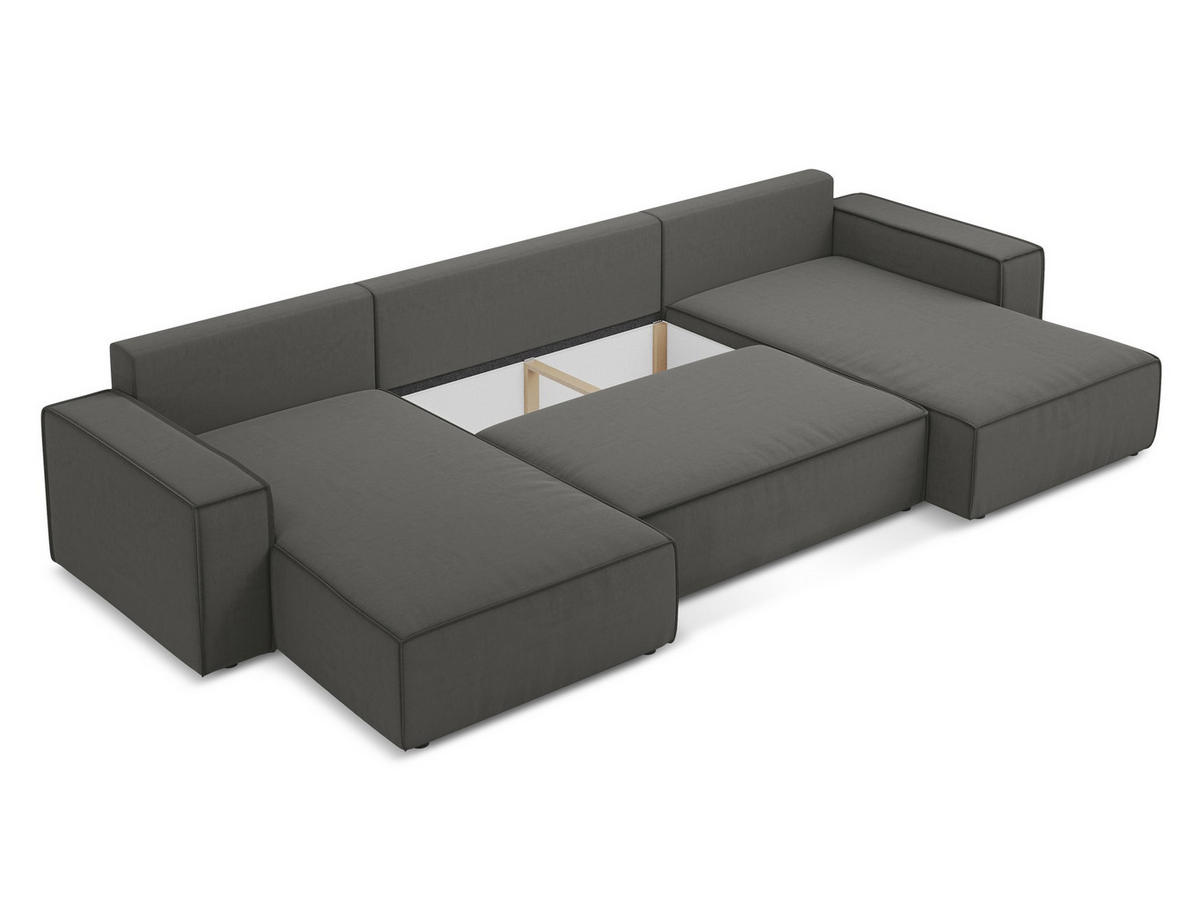 WOHNLANDSCHAFT Samt Stoff Grau - Dunkelgrau/Schwarz, Kunststoff/Textil (398/82/185cm) - Makamii