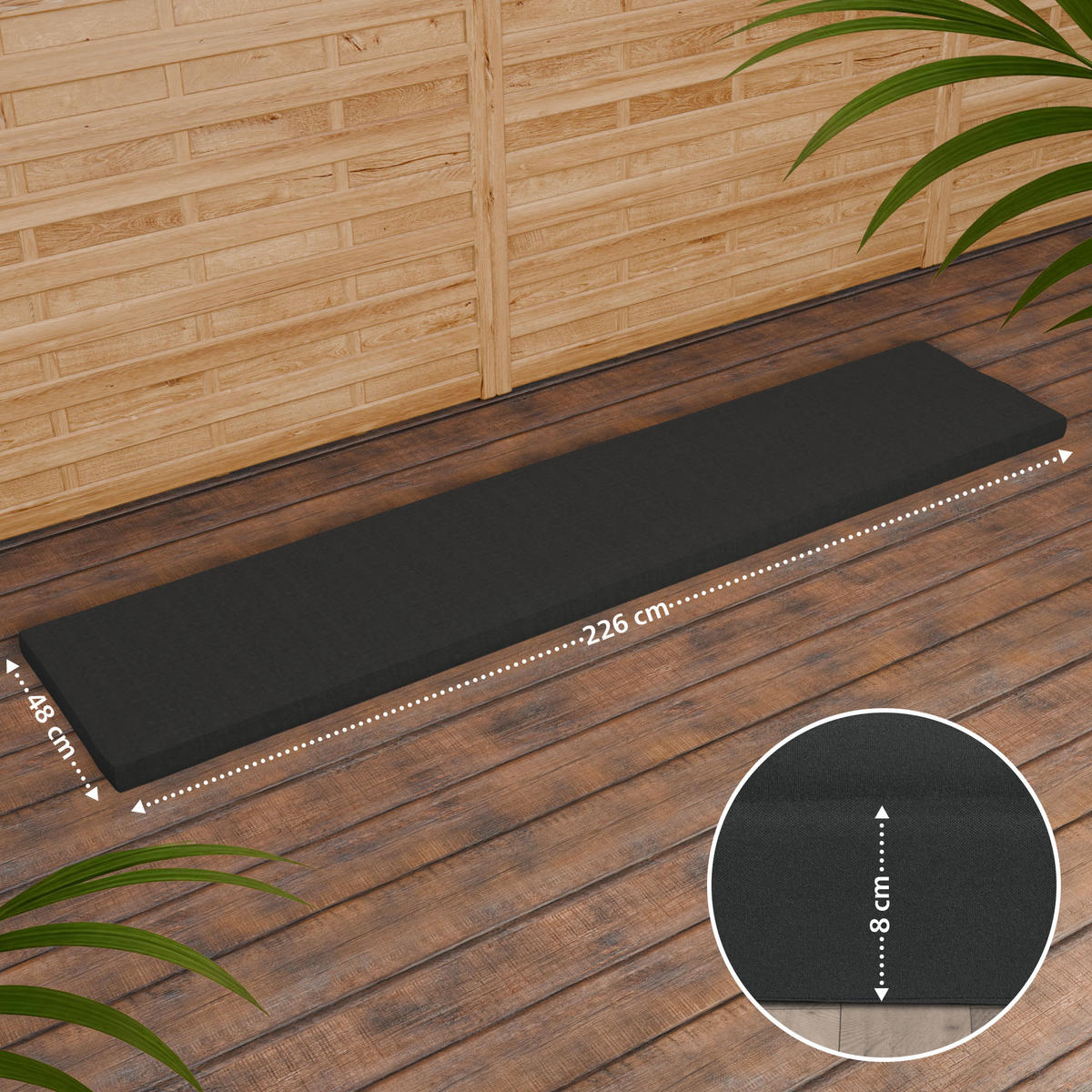 TEAKBANK Lukas Sitzkissen 240 cm 240x61x93cm Teakholz Dunkelgrau Gartenbank - Dunkelgrau, Holz (240/93/61cm) - DELUKE