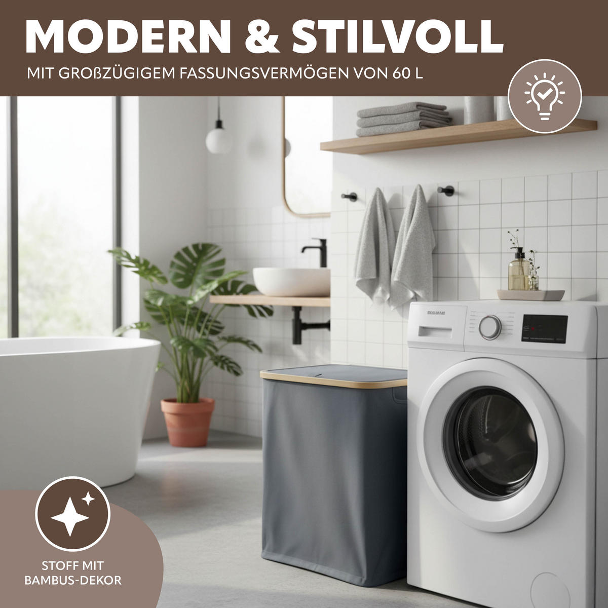 WÄSCHESAMMLER 60 Liter, grau - Grau, Textil (41/45.5/33cm) - bremermann