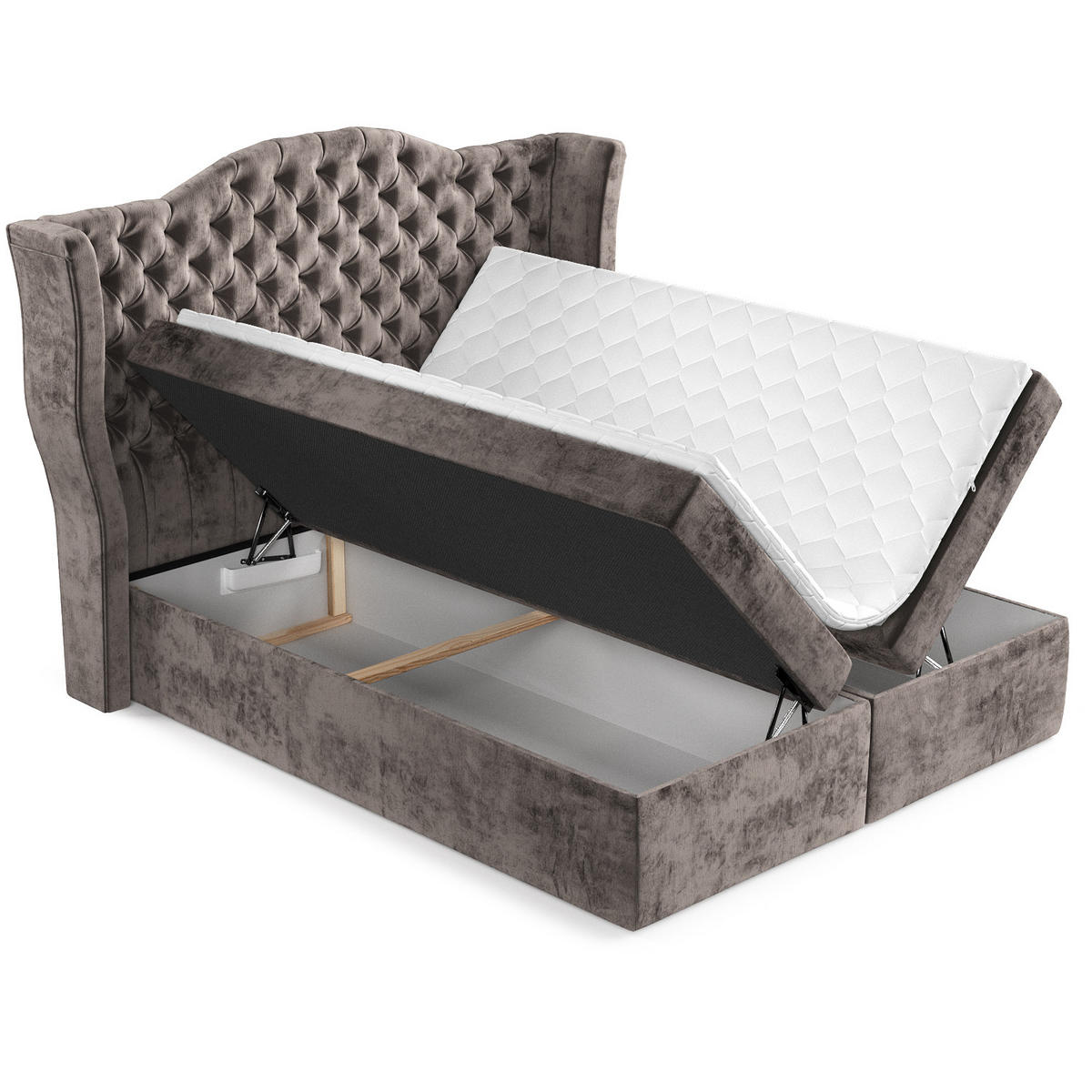 BOXBETT Royal Braun 180/200 cm im Chenille-Stoff - Schwarz/Braun, Holz/Holzwerkstoff (180/200cm) - Maison de Reve
