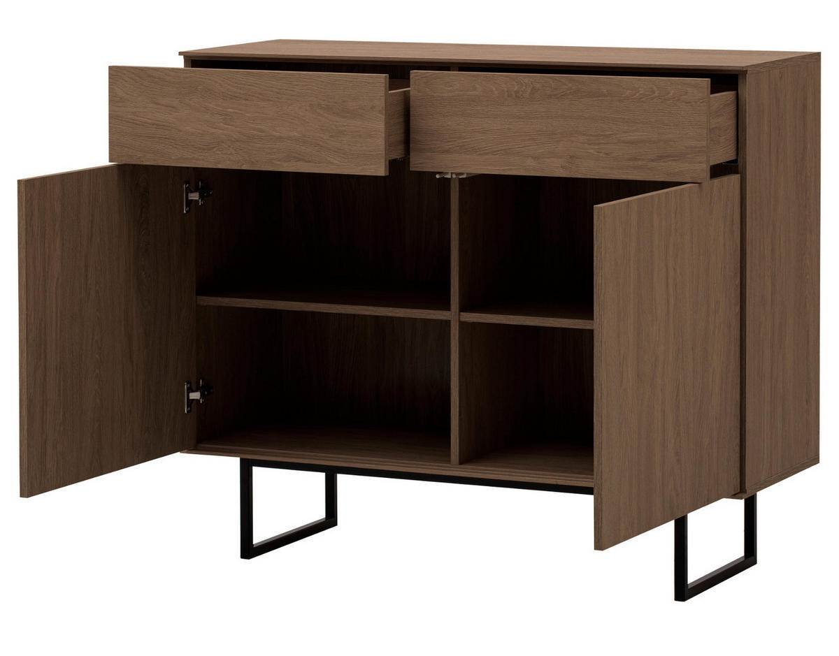 KOMMODE in Nussbaum 115 x 98 cm, Sideboard mit Push-to-Open - Nussbaumfarben/Schwarz, Holzwerkstoff/Metall (115/98/40cm) - Furn.Design